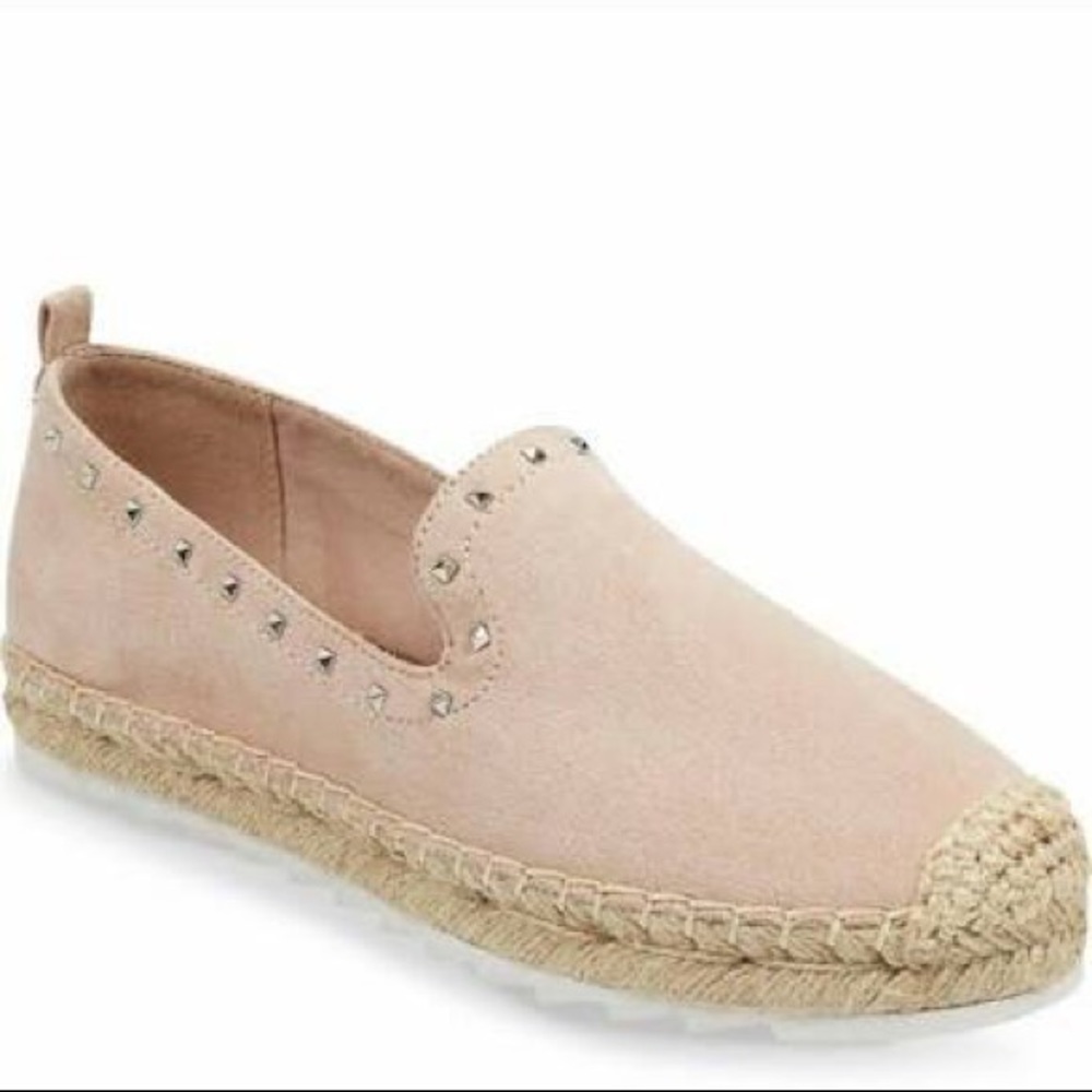 MARC FISHER-Blush Pink Vegan Suede Silver Embellish Espadrilles Loafers Size 9